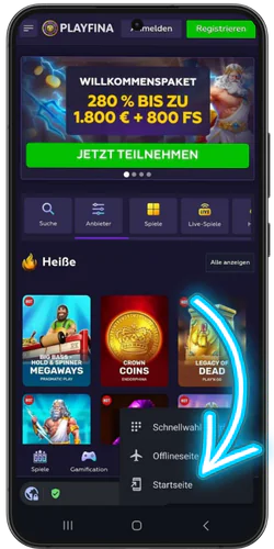 Playfina Casino zum Startbildschirm eines Android-Smartphones hinzufügen