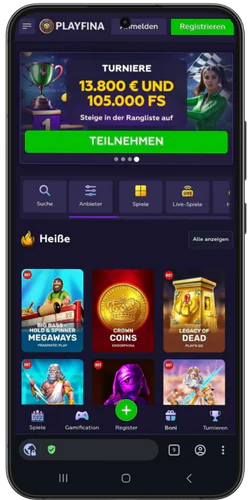 Offizielle Seite von Playfina Casino im mobilen Browser auf Android öffnen