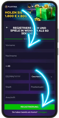 Zweiter Registrierungsschritt im Playfine Casino