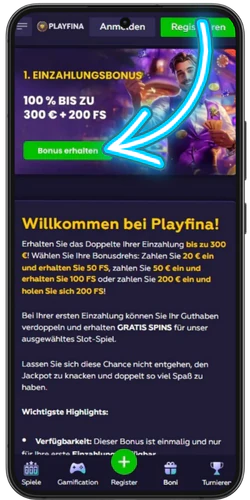Willkommensbonus im Bonusbereich von Playfine Casino